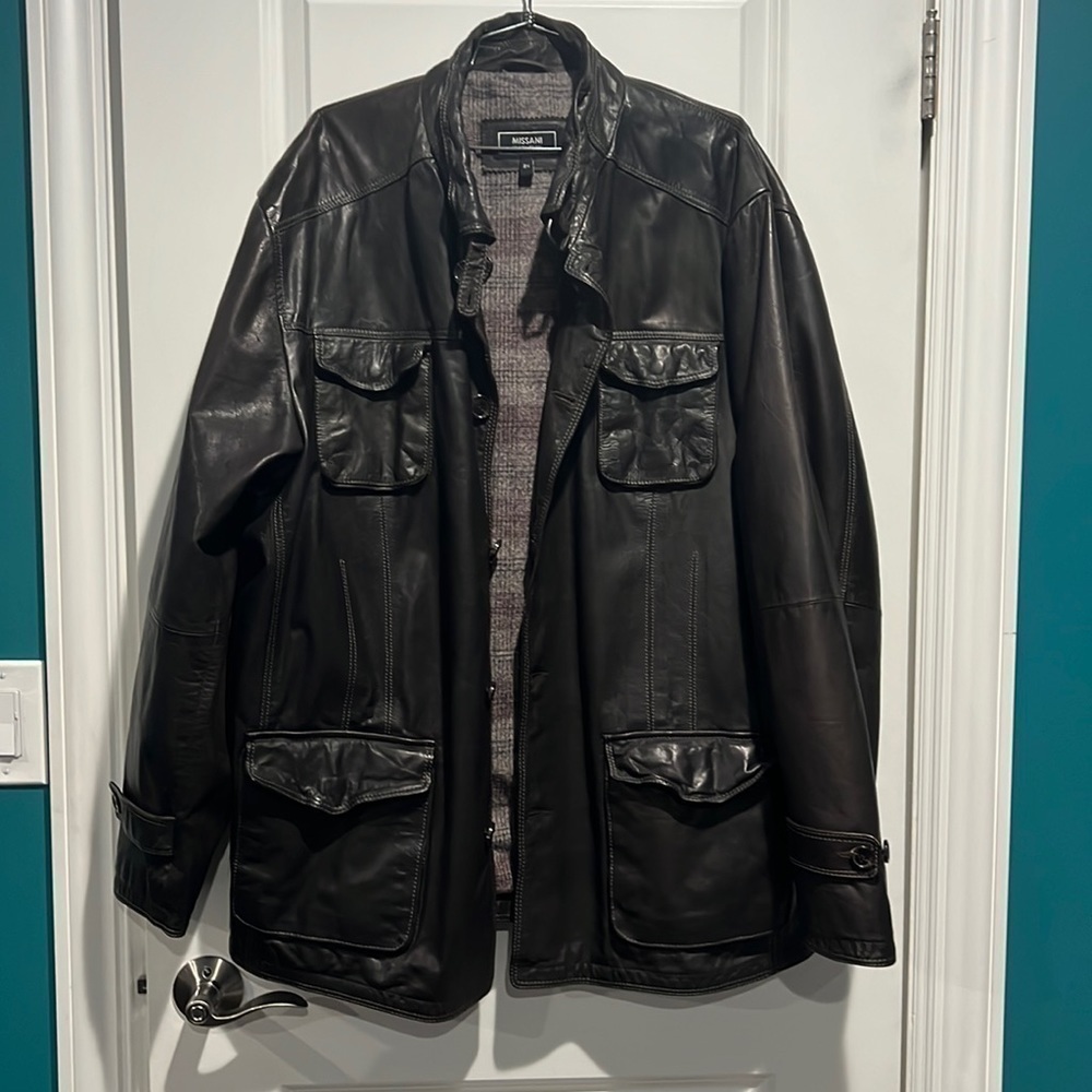 Missani Le Collezioni. Mens brown leather jacket. Size 2x